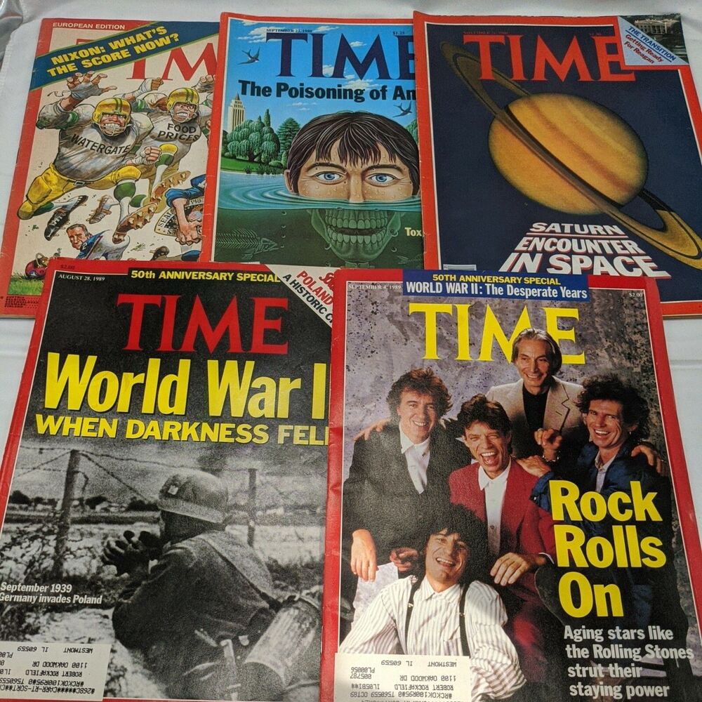 Lot Of (5) Time Magazines Nixon Reagan World War 2 Saturn Space Politics